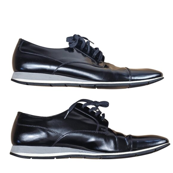 Prada Sport Black Leather Cap Toe Oxfords Shoes Size 10 US 11 Lace-Up Mens Dress - Picture 4 of 8